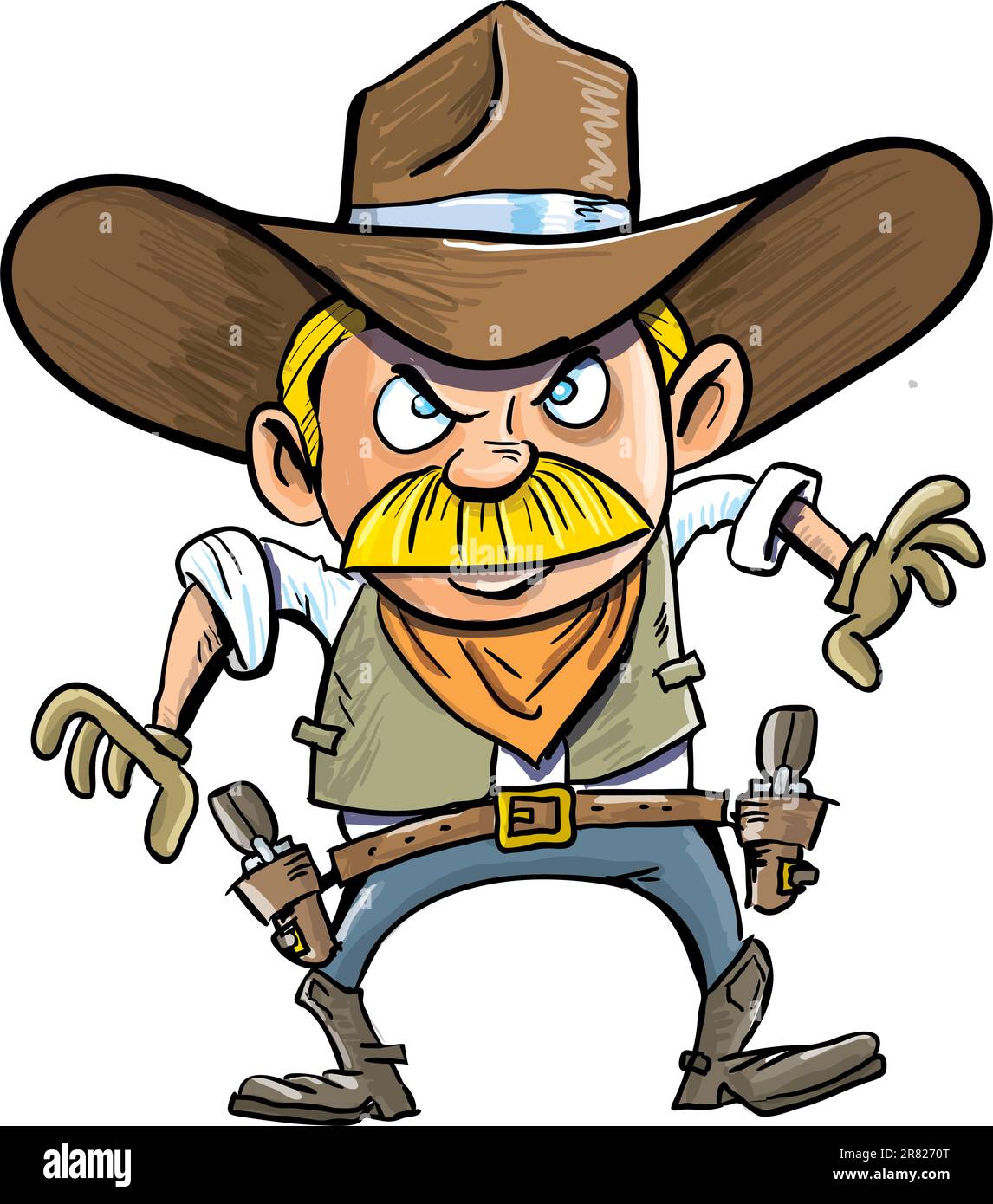 Joli cowboy de dessin animé avec une ceinture à canon. Isolé sur blanc Illustration de Vecteur