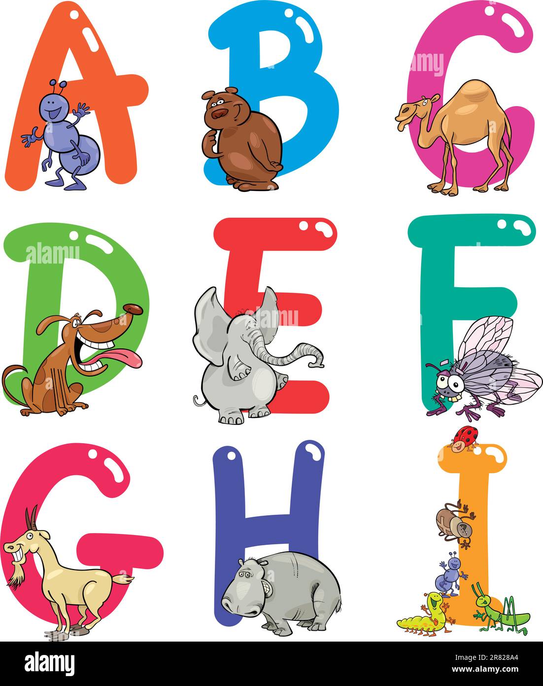 Cartoon alphabet coloré avec animaux drôles Illustration de Vecteur