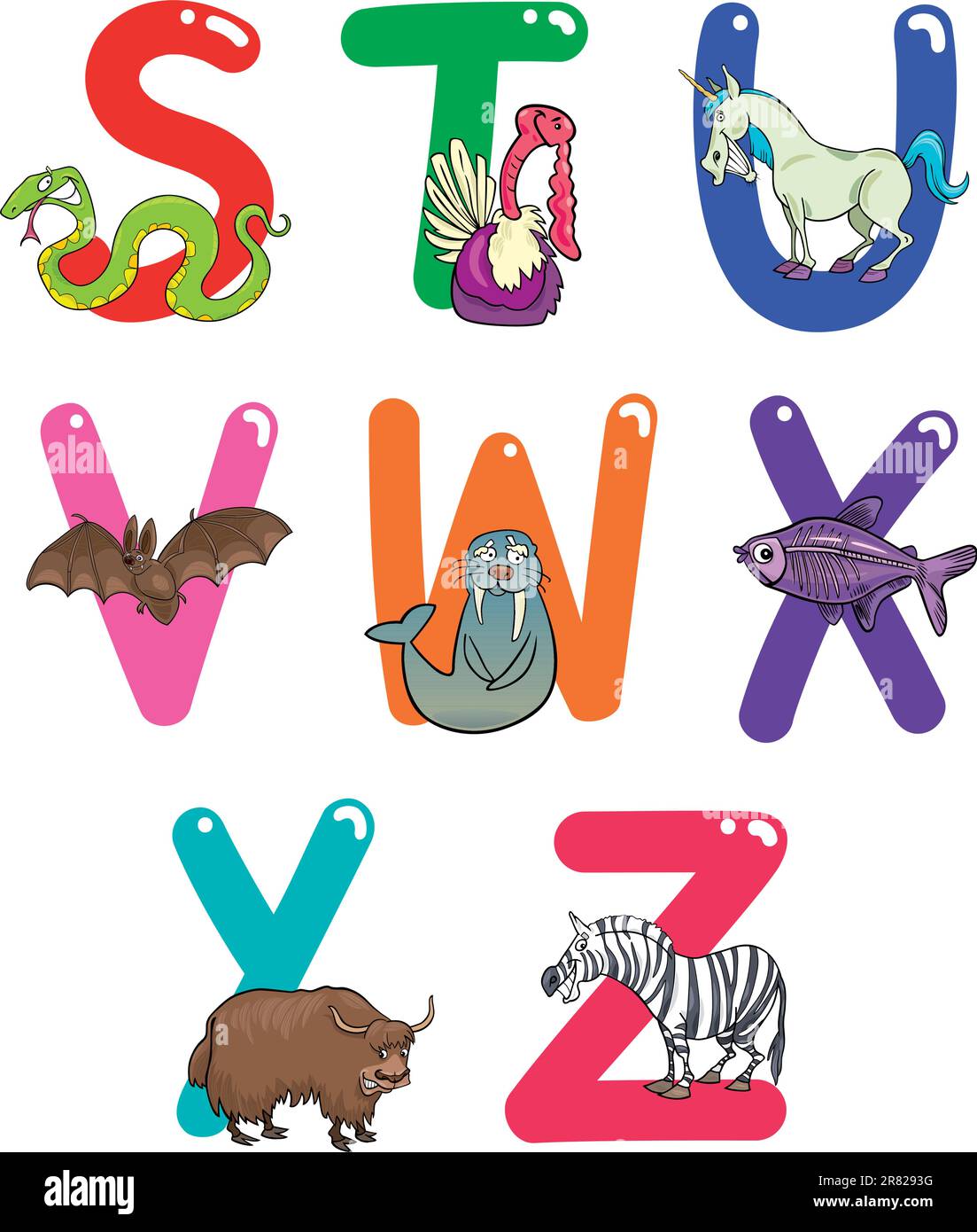 Cartoon alphabet coloré avec animaux drôles Illustration de Vecteur