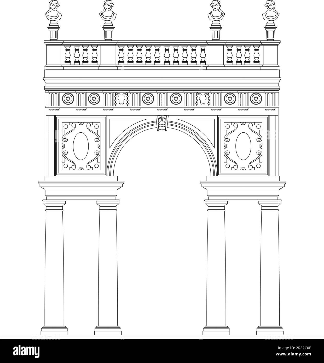 Ancienne composition de l'arche antitique avec statues de style dorique Illustration de Vecteur