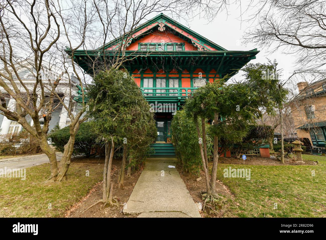 Maison japonaise dans le quartier de Flatbush à Brooklyn, New York. Banque D'Images