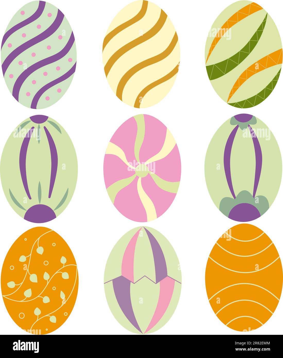 Ensemble d'oeufs de Pâques isolé sur fond blanc, vecteur. Vacances de printemps. Illustration vectorielle. joyeux œufs de pâques Illustration de Vecteur