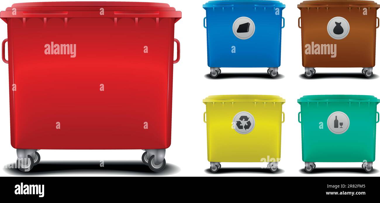 illustration des bacs de recyclage avec des couleurs et des symboles différents Illustration de Vecteur