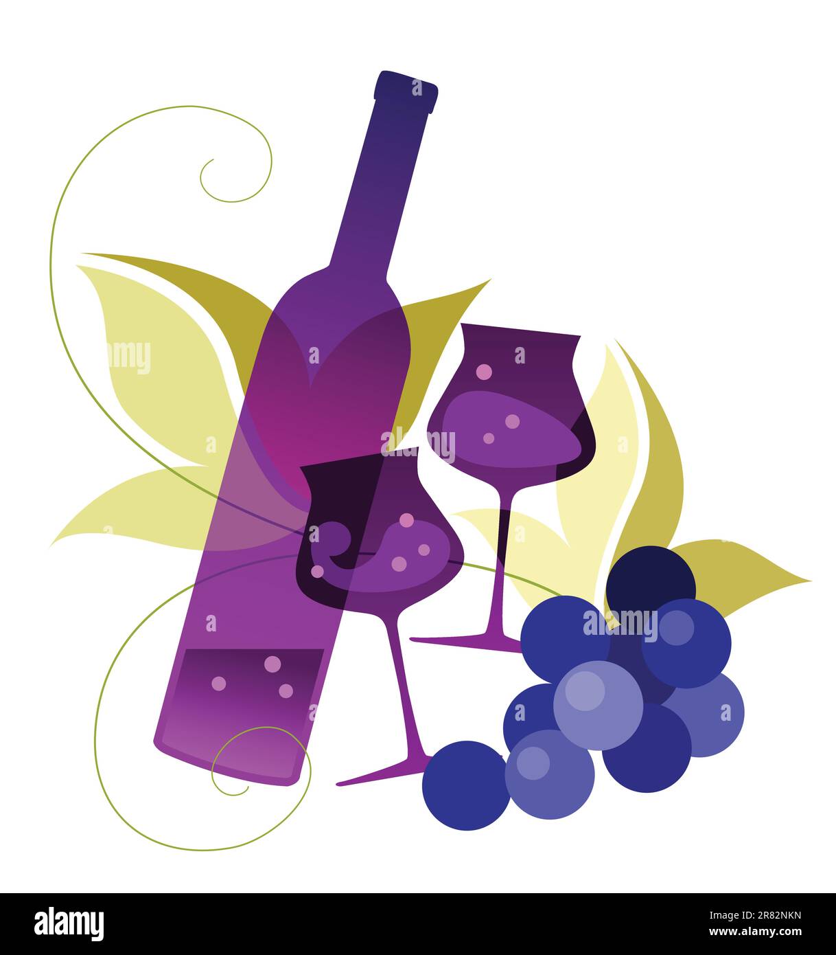 Illustration vectorielle d'une bouteille, de verres de vin et de raisin Illustration de Vecteur Illustration vectorielle d'une bouteille, de verres de vin et de raisin Illustration de Vecteur