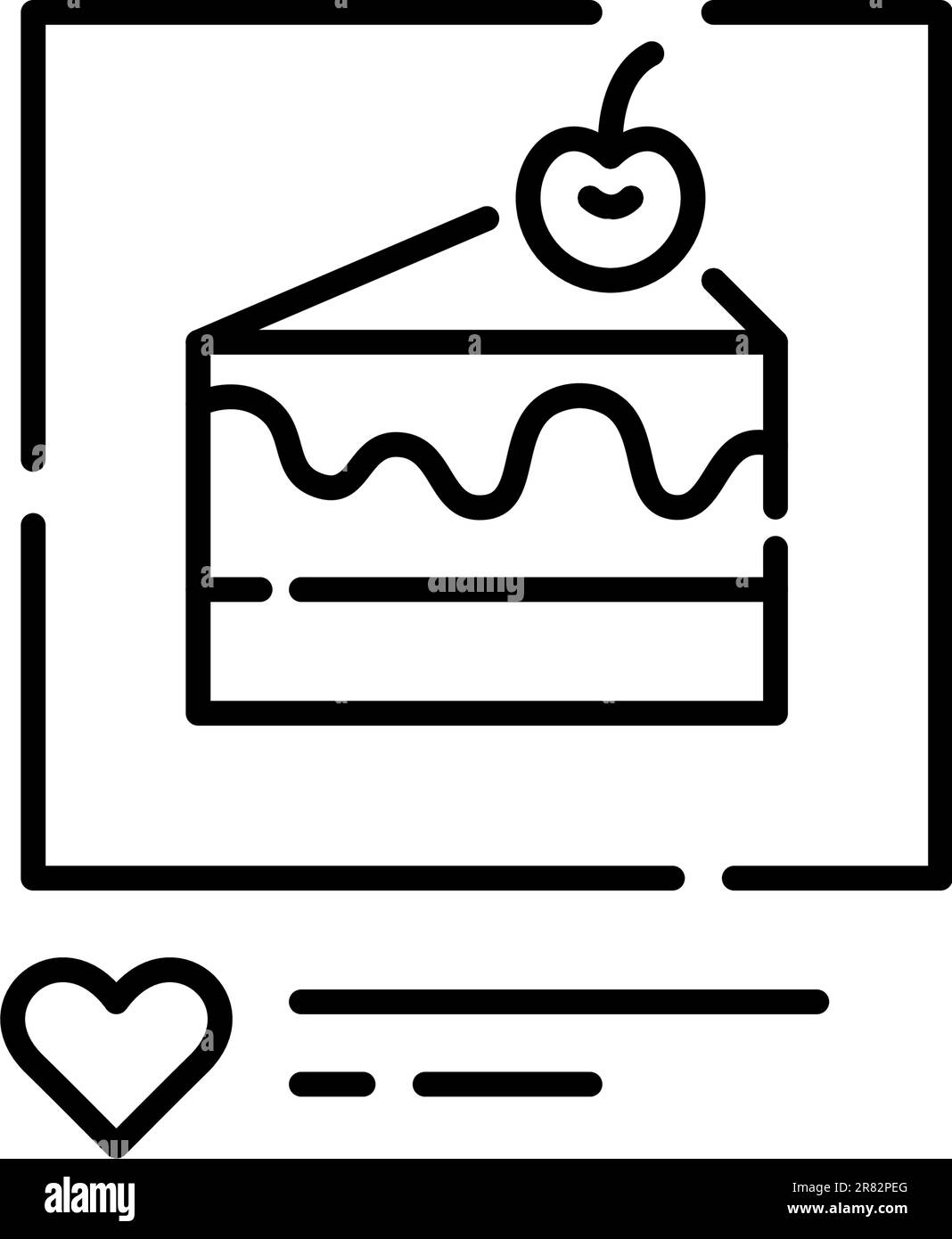 Tranche de gâteau avec glaçage et cerise sur le dessus. Passe-temps de cuisson. Un délicieux post dans le désert sur les réseaux sociaux. Pixel parfait Illustration de Vecteur