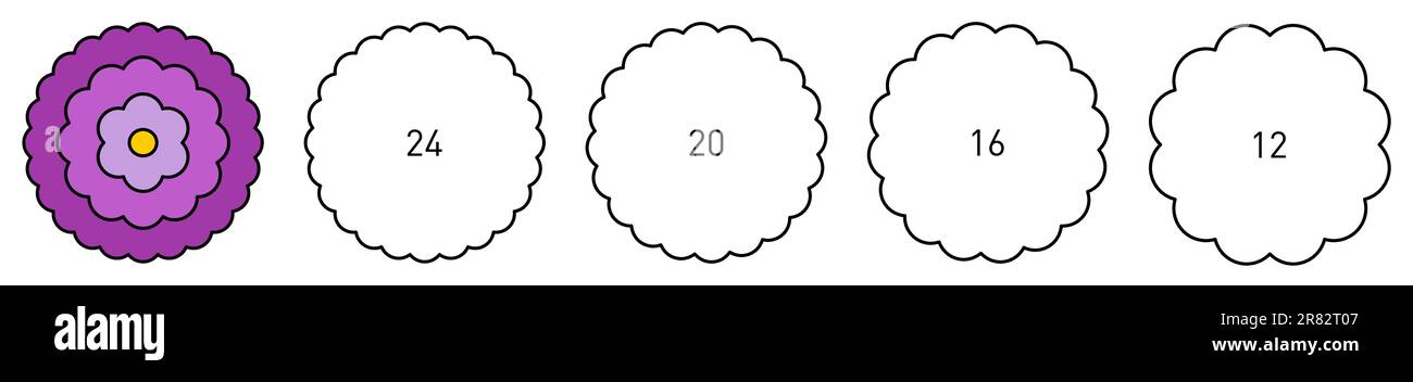 Fleur comme un cercle avec un bord ondulé ou semi-circulaire, version avec un nombre différent de formes pétale Illustration de Vecteur