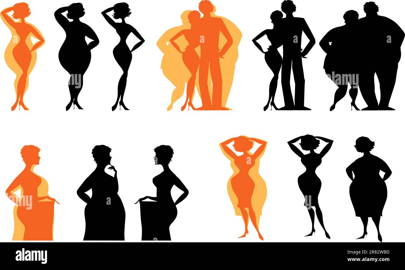 Silhouettes des gens ont changé avant après le régime Illustration de Vecteur Silhouettes des gens ont changé avant après le régime Illustration de Vecteur
