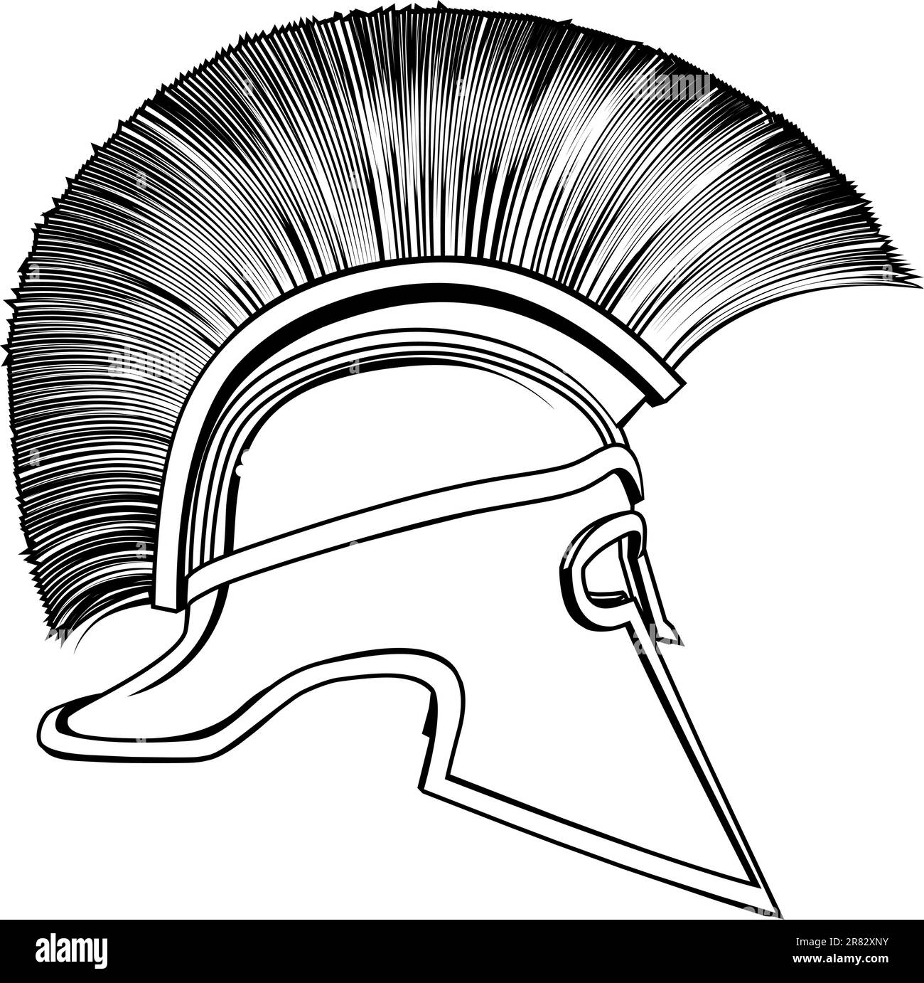 Illustration noir et blanc d'un côté sur le grec ancien casque guerrier spartiate, casque, casque romain casque ou Trojan. Illustration de Vecteur