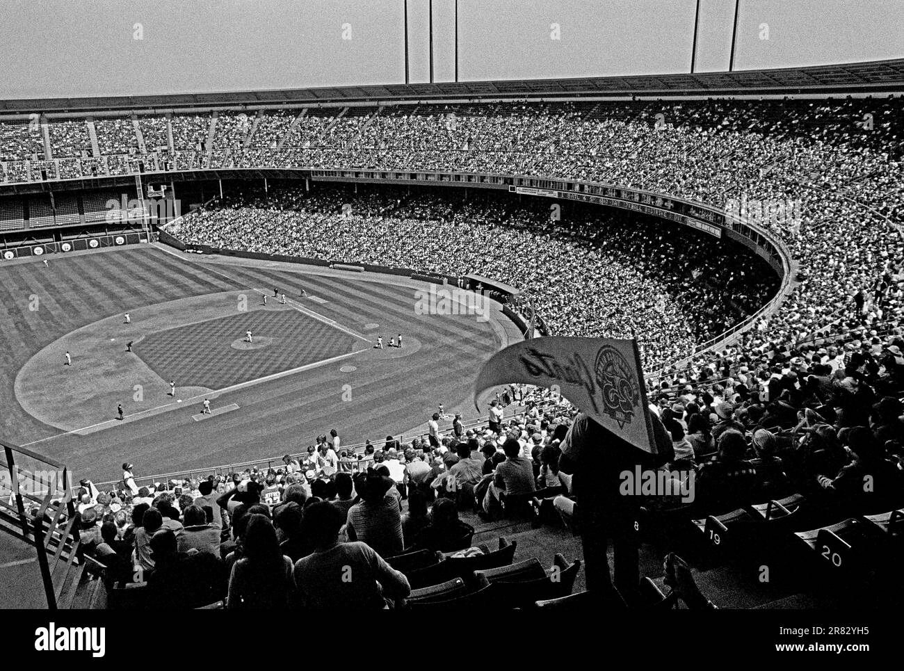 San Francisco Giants équipe de baseball professionnelle jouant un match à Candlestick Park à San Francisco, Californie dans le 1980s, Banque D'Images