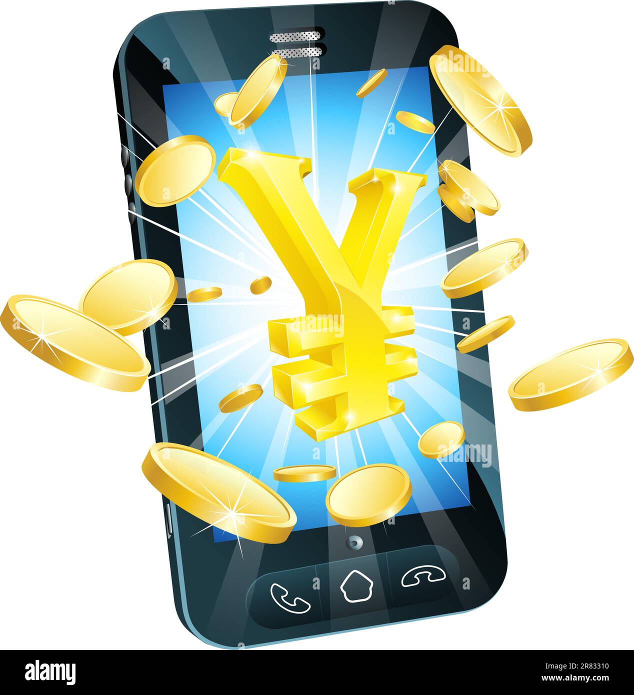 Yen de l'argent téléphone concept illustration de mobile cell phone avec de l'or et des pièces en euros yen sign Illustration de Vecteur