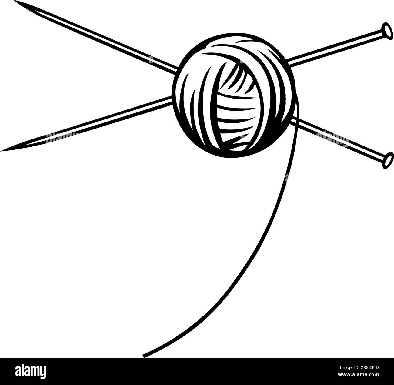 Balle de fil avec aiguilles sur fond blanc Illustration de Vecteur