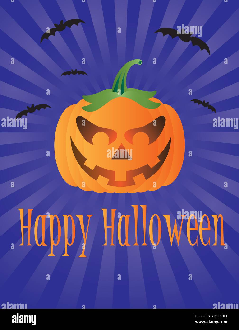 Happy Halloween citrouille avec le vol des chauves-souris et de souhaits texte Illustration Illustration de Vecteur