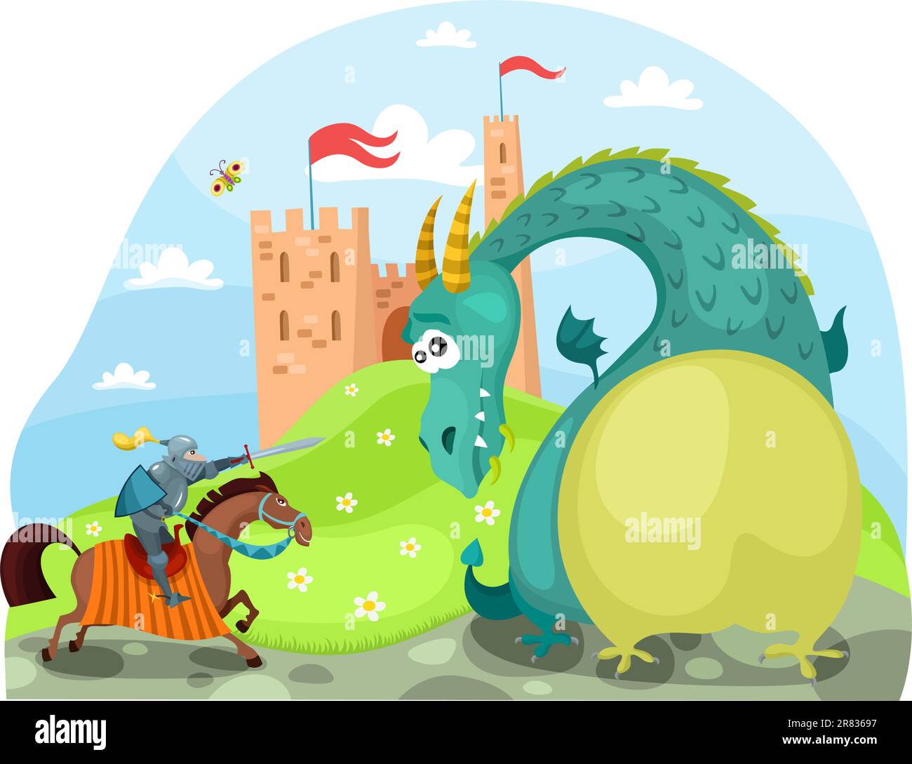 illustration vectorielle d'un dragon et d'un chevalier Illustration de Vecteur