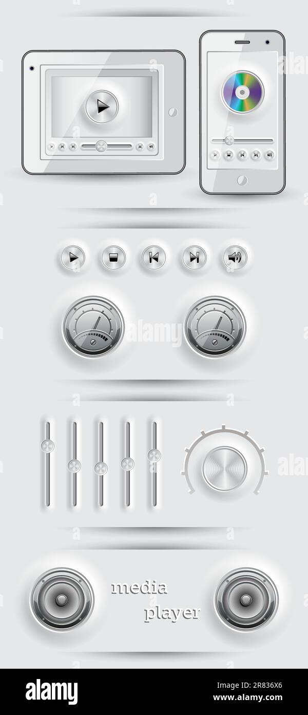 Icônes et boutons multimédia. Illustration du vecteur EPS 10. Illustration de Vecteur