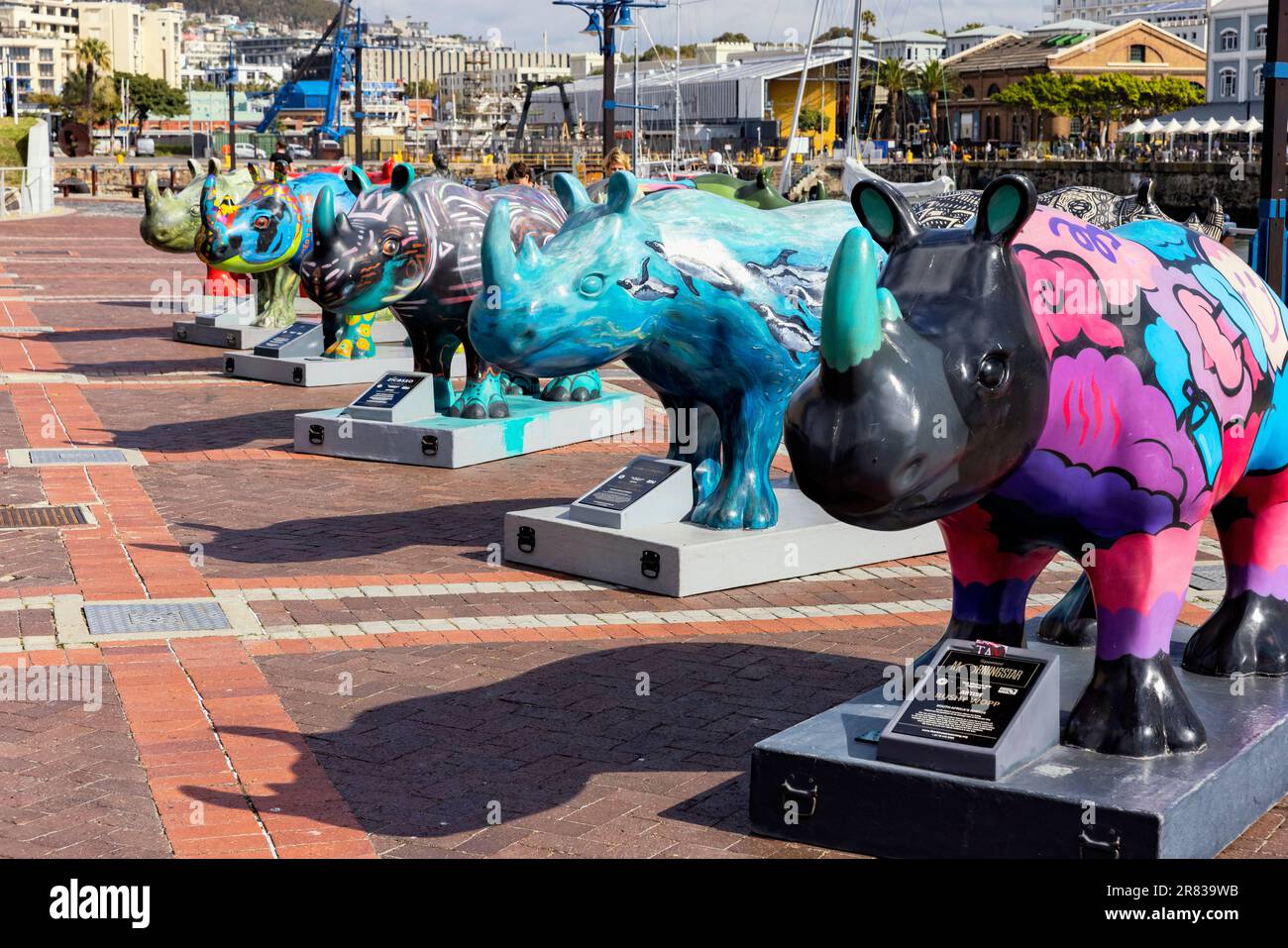 Les Rhinos arrivent ! Exposition d'art au bord de mer V&A - Cape Town, Afrique du Sud Banque D'Images