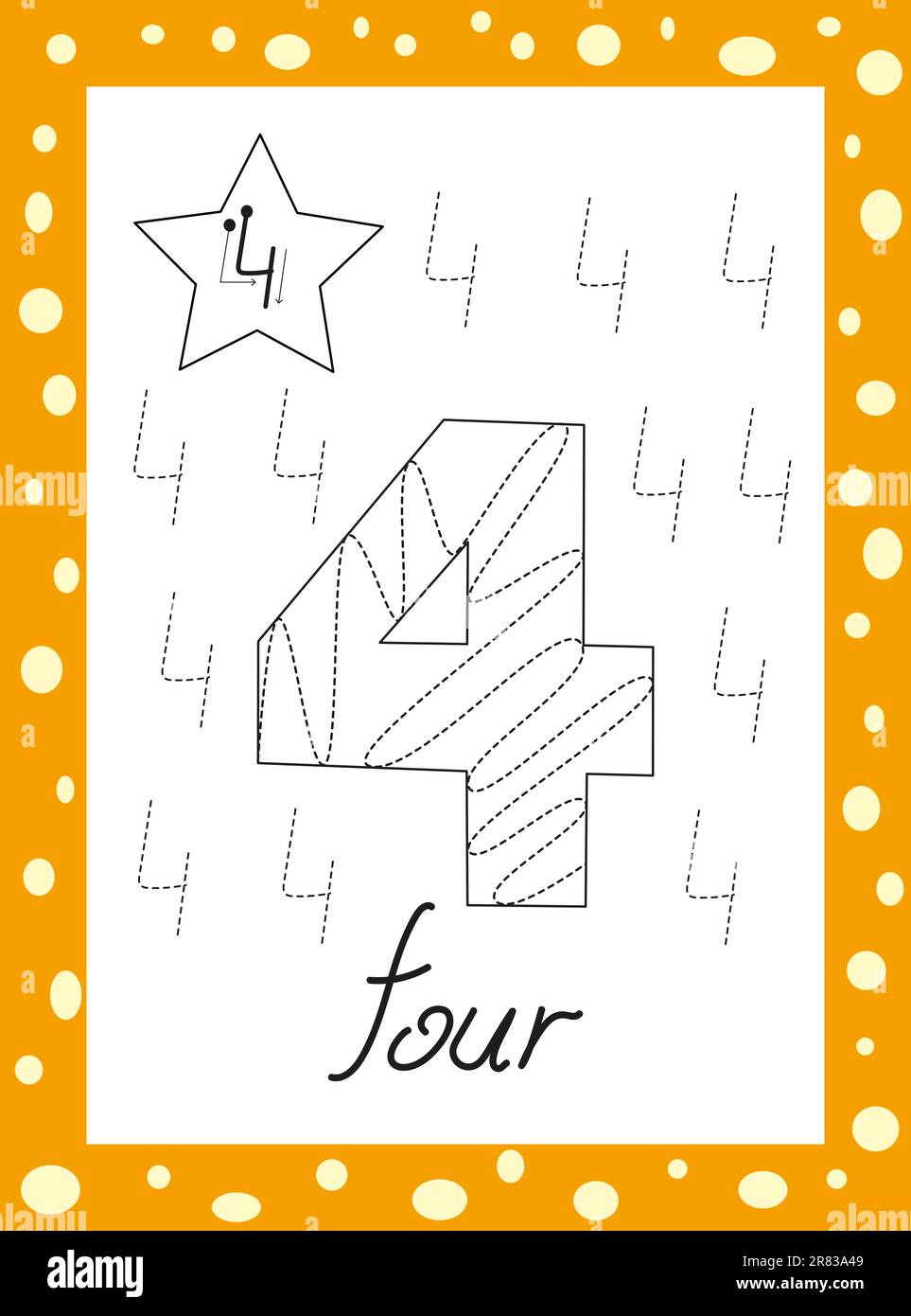 couleurs des nombres pour les enfants. Chiffres arabes tracés à la main de un à neuf. Illustration de Vecteur