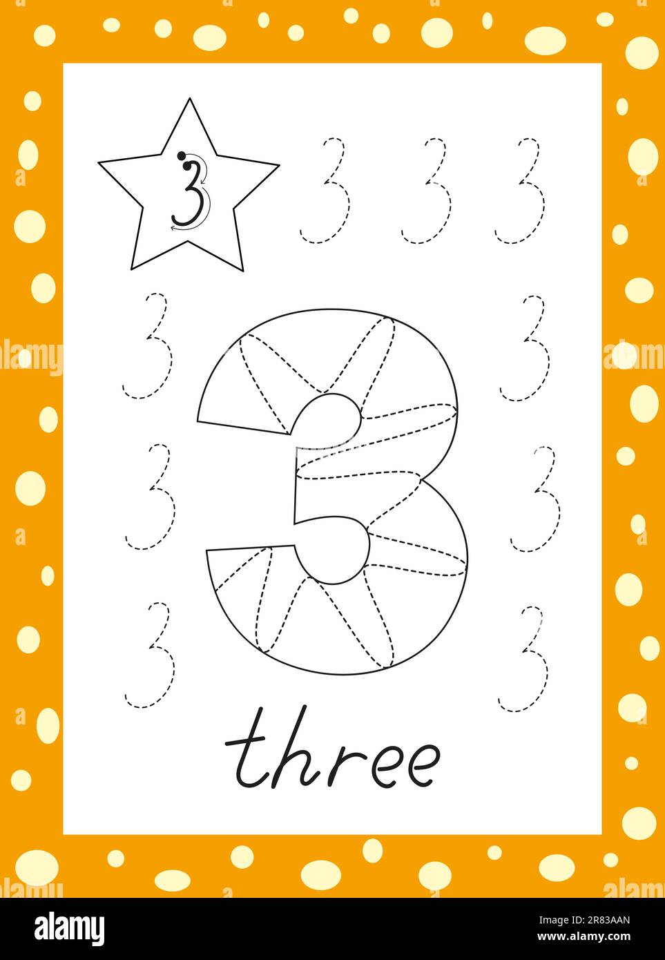 couleurs des nombres pour les enfants. Chiffres arabes tracés à la main de un à neuf. Illustration de Vecteur