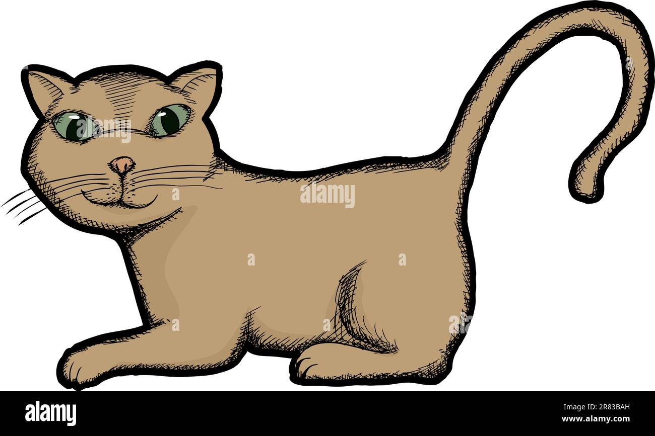 Caricature de chat domestique brun sur fond blanc Illustration de Vecteur