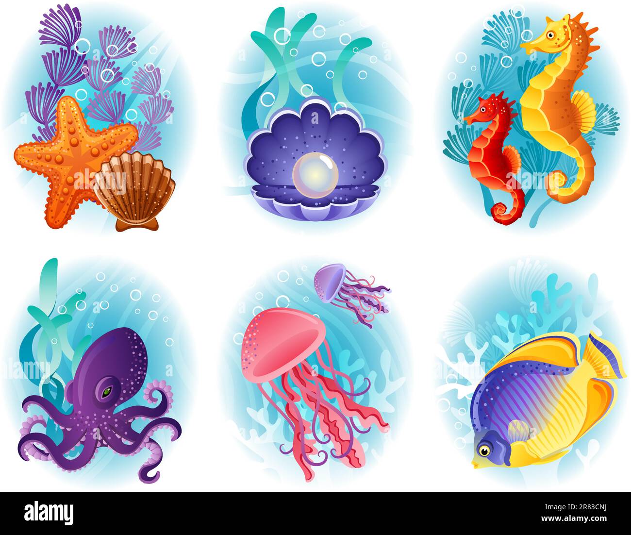 Illustration vectorielle - jeu d'icônes animaux marins Illustration de Vecteur