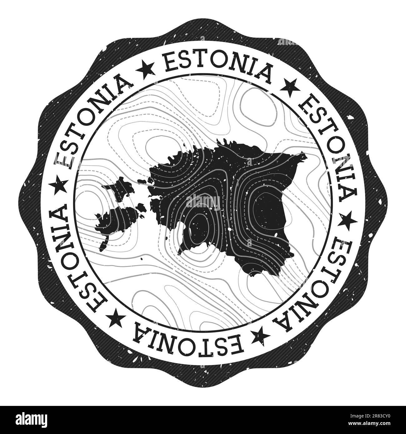 Estampille extérieure estonienne. Autocollant rond avec carte du pays avec isolines topographiques. Illustration vectorielle. Illustration de Vecteur