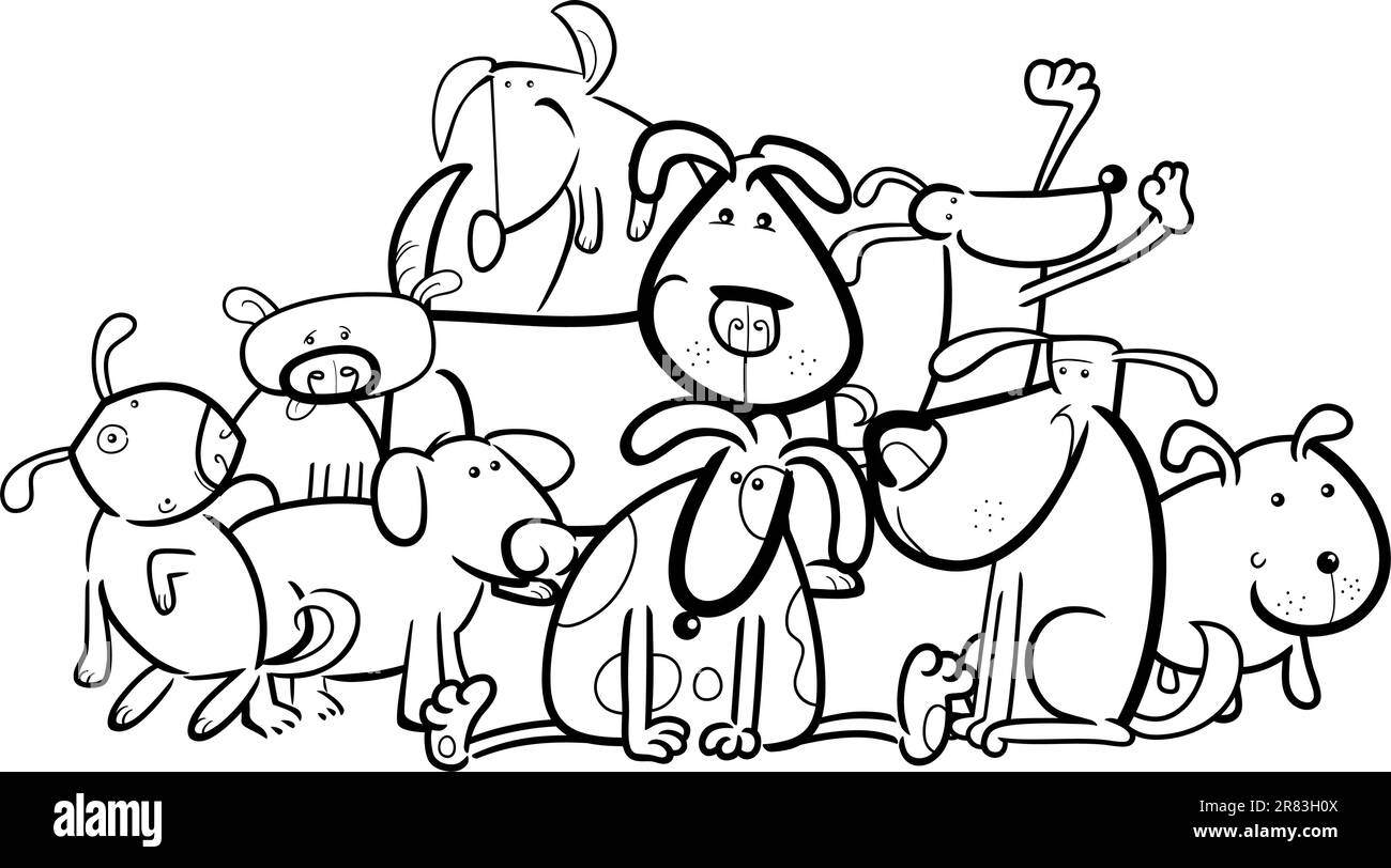 Cartoon Illustration de chiens Chiots mignons ou Groupe pour Coloring Book Illustration de Vecteur