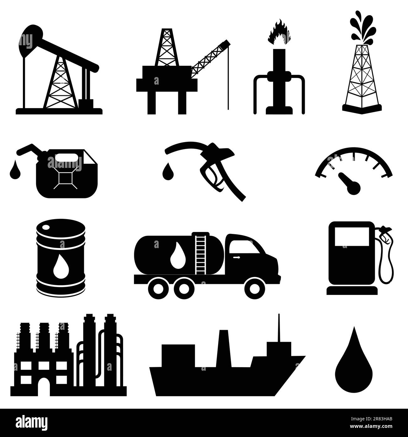 Ensemble d'icônes huile et pétrole Illustration de Vecteur