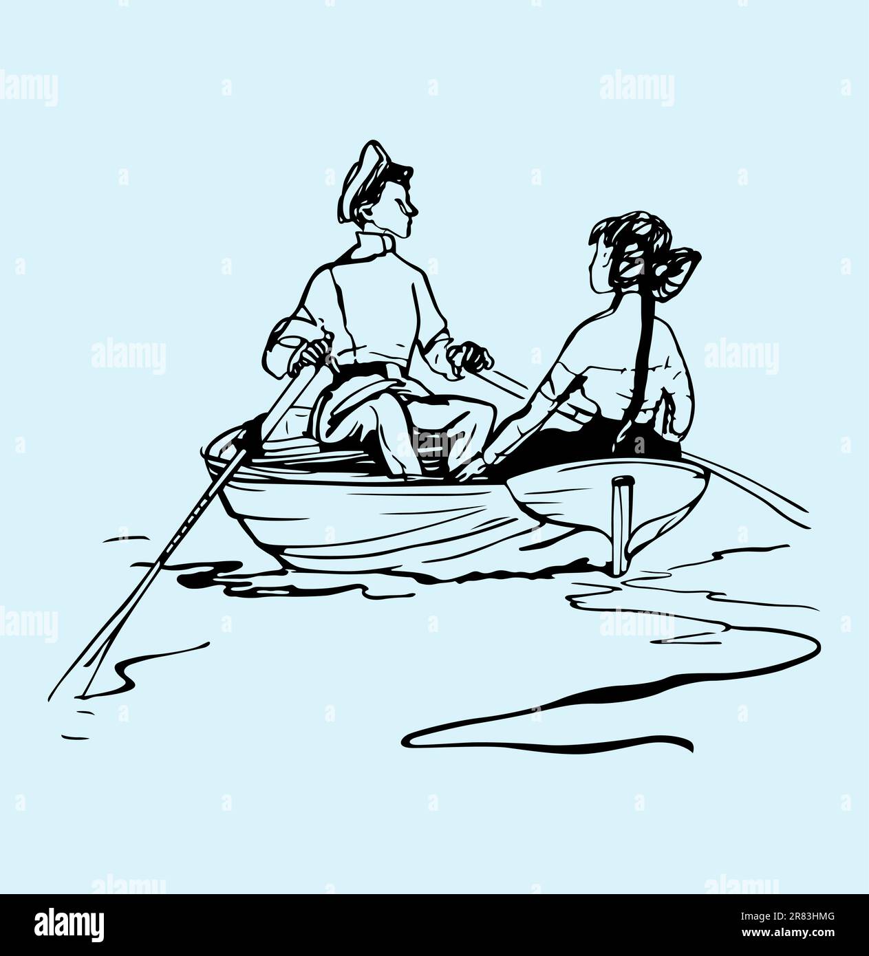 Garçon et fille dans le bateau Illustration de Vecteur