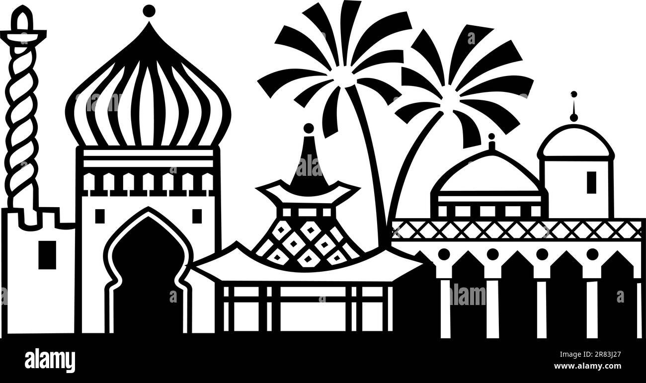 Ville asiatique sur fond blanc Illustration de Vecteur