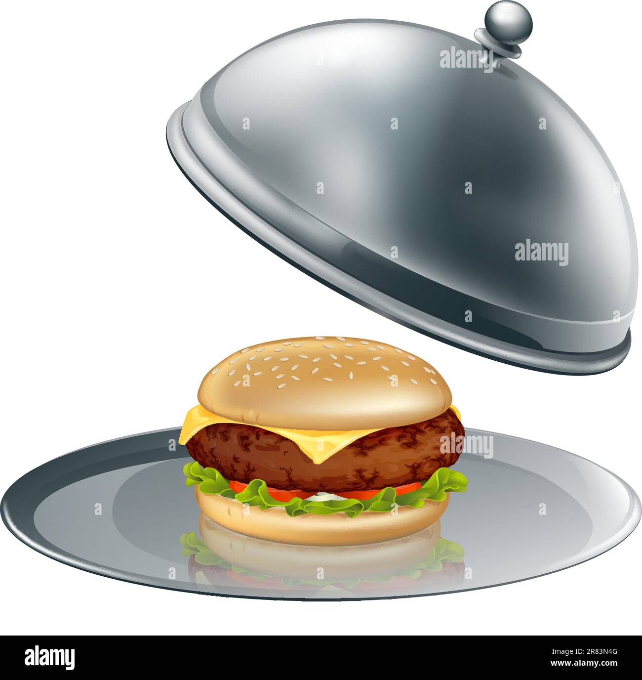 Illustration d'un cheese burger sur plateau d'argent. Pourrait être un concept pour une valeur gonflée ou hamburgers de luxe. Illustration de Vecteur