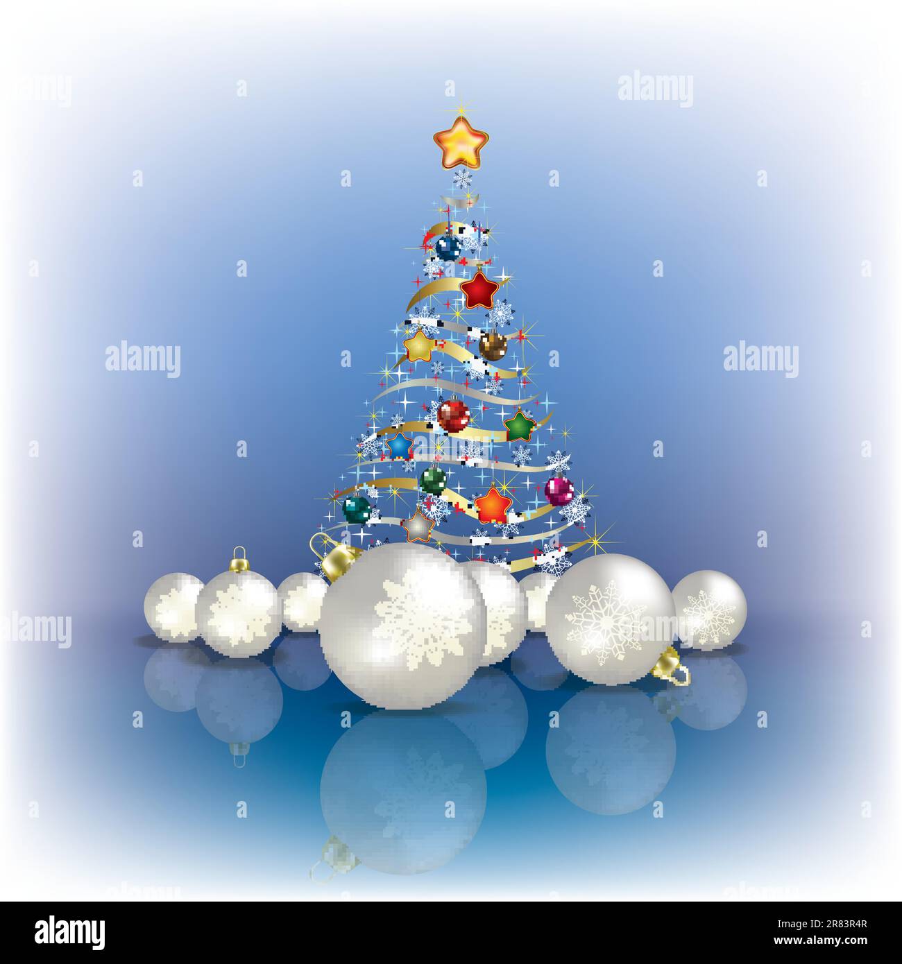 Message d'abstrait avec l'arbre de Noël et décorations sur blue Illustration de Vecteur