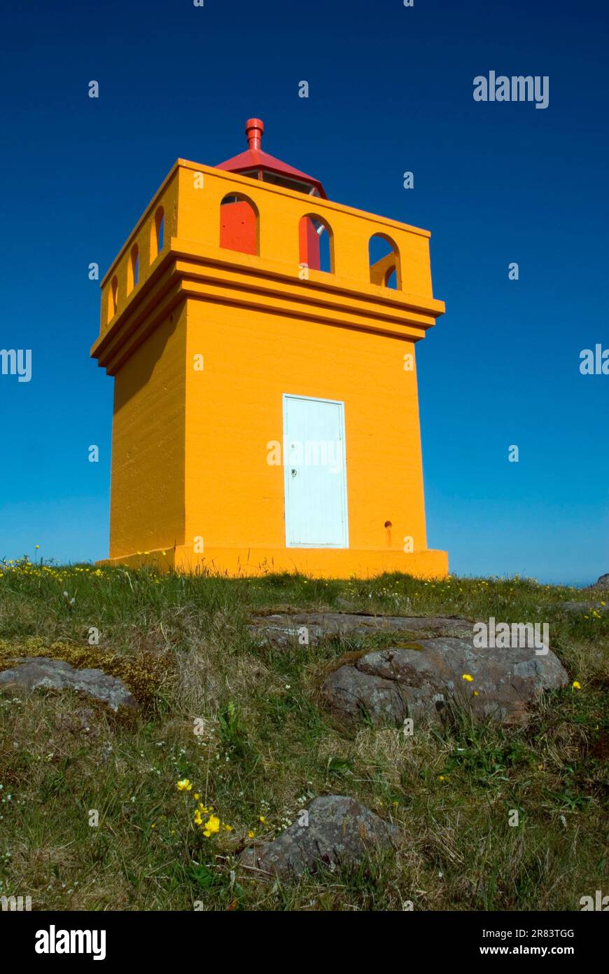 Phare, Hafnarnes, Fjords de l'est, Islande Banque D'Images