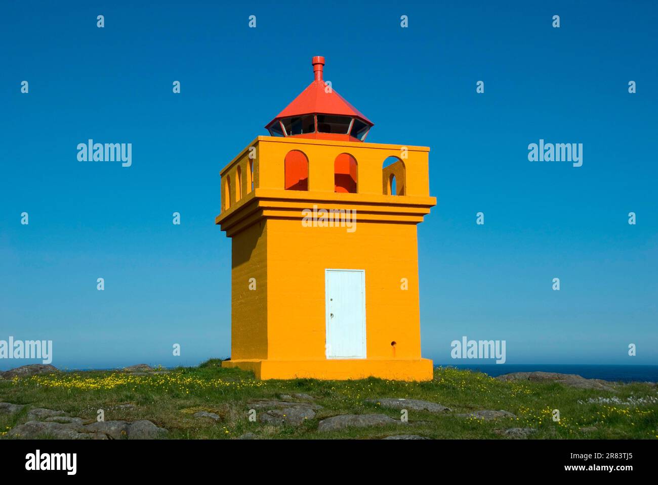 Phare, Hafnarnes, Fjords de l'est, Islande Banque D'Images