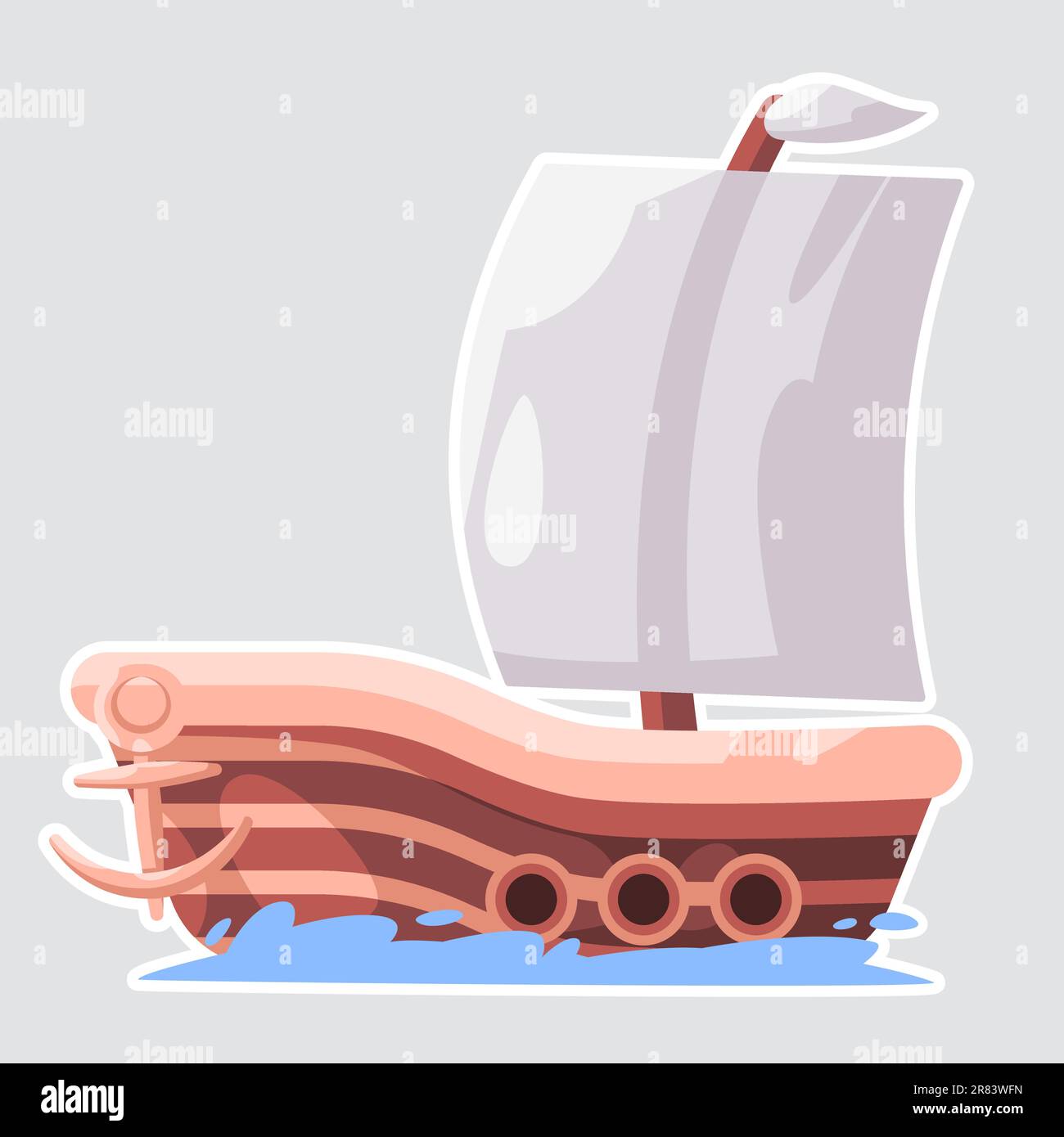 bateau en bois eau mer voile bateau transport océan nautique maritime autocollant d'illustration Illustration de Vecteur