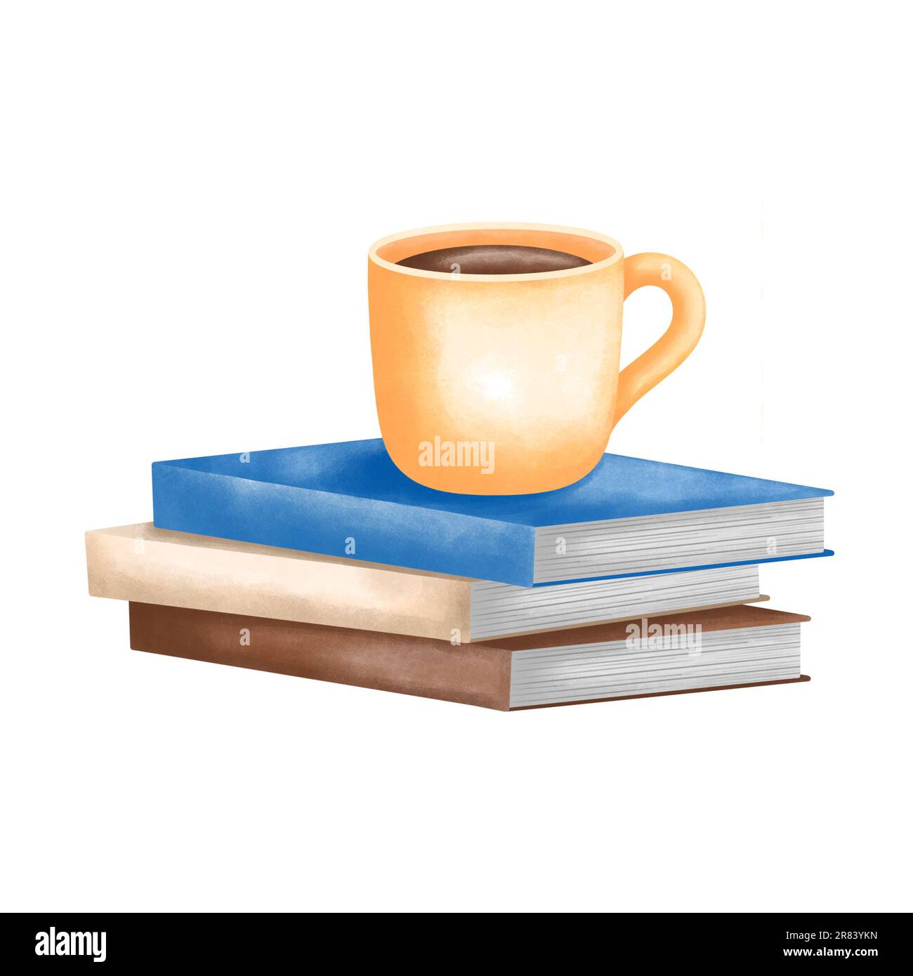 Pile de livres aquarelle avec une tasse de café sur la partie supérieure de la clipart. Illustration aquarelle dessinée à la main isolée sur fond blanc. Illustration de l'amateur de livres Banque D'Images