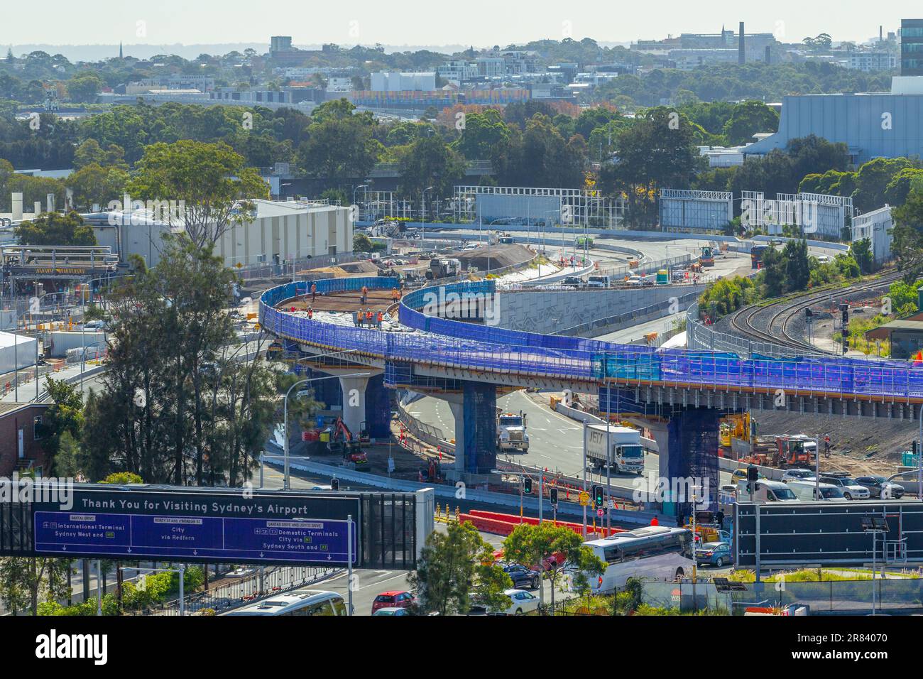 Construction du projet « Swey Gateway » à l'aéroport de Sydney, en Australie. Photo : construction du projet de la porte d'entrée de Sydney sur Qantas Dr Banque D'Images