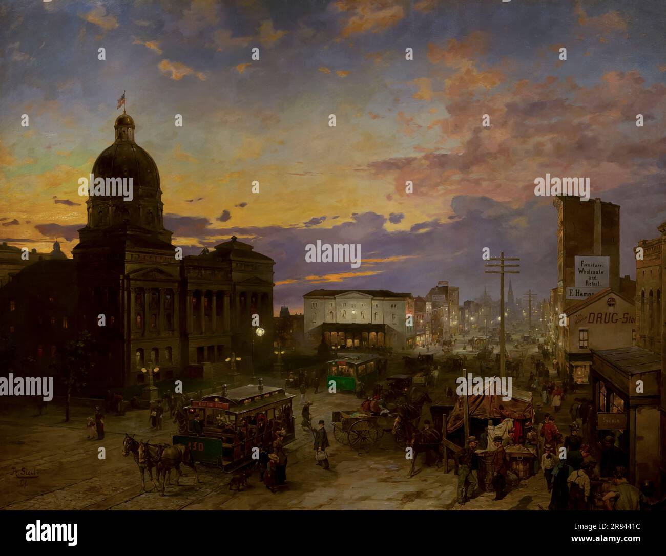 Washington Street, Indianapolis à Dusk, Theodor Groll, 1892-1895, Indianapolis Museum of Art, Indianapolis, Indiana, États-Unis, Amérique du Nord Banque D'Images