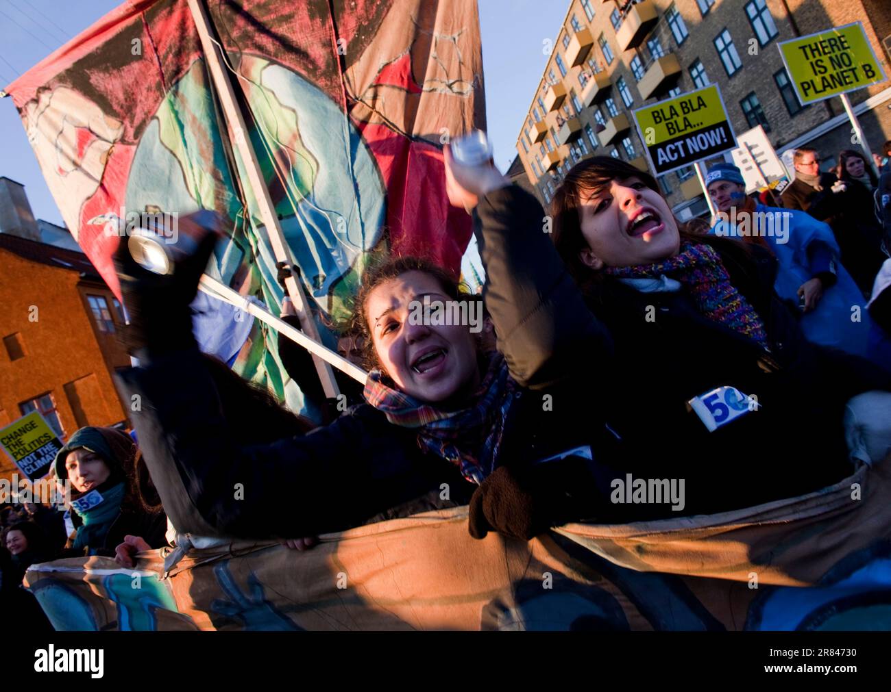 Manifestation aux négociations sur le climat à Copenhague, 2009. Banque D'Images