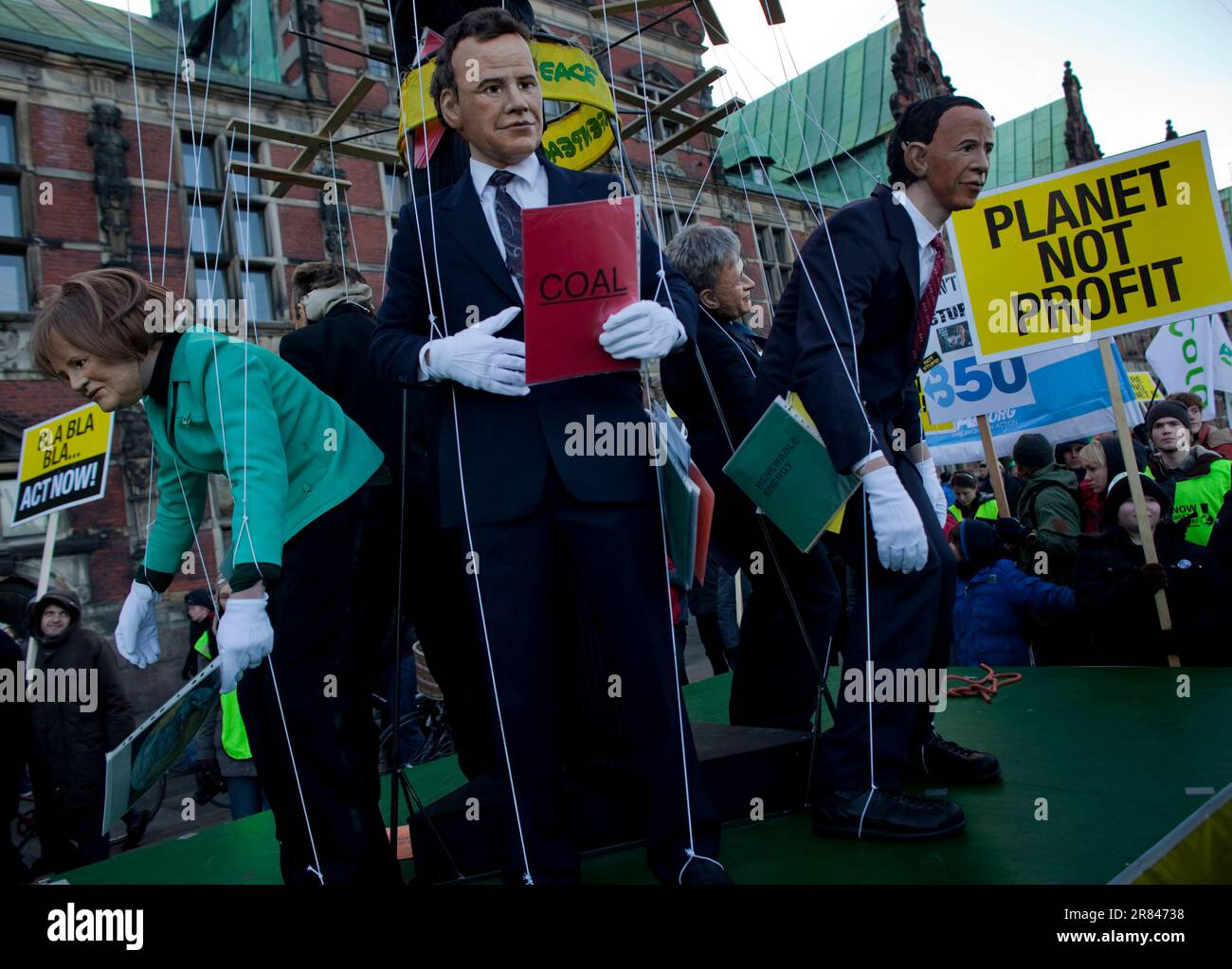 Manifestation aux négociations sur le climat à Copenhague, 2009. Banque D'Images
