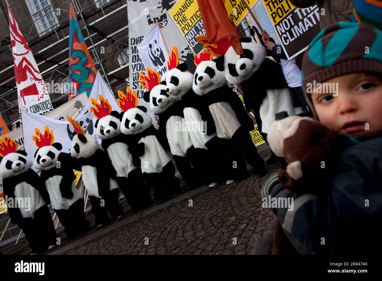Manifestation aux négociations sur le climat à Copenhague, 2009. Banque D'Images