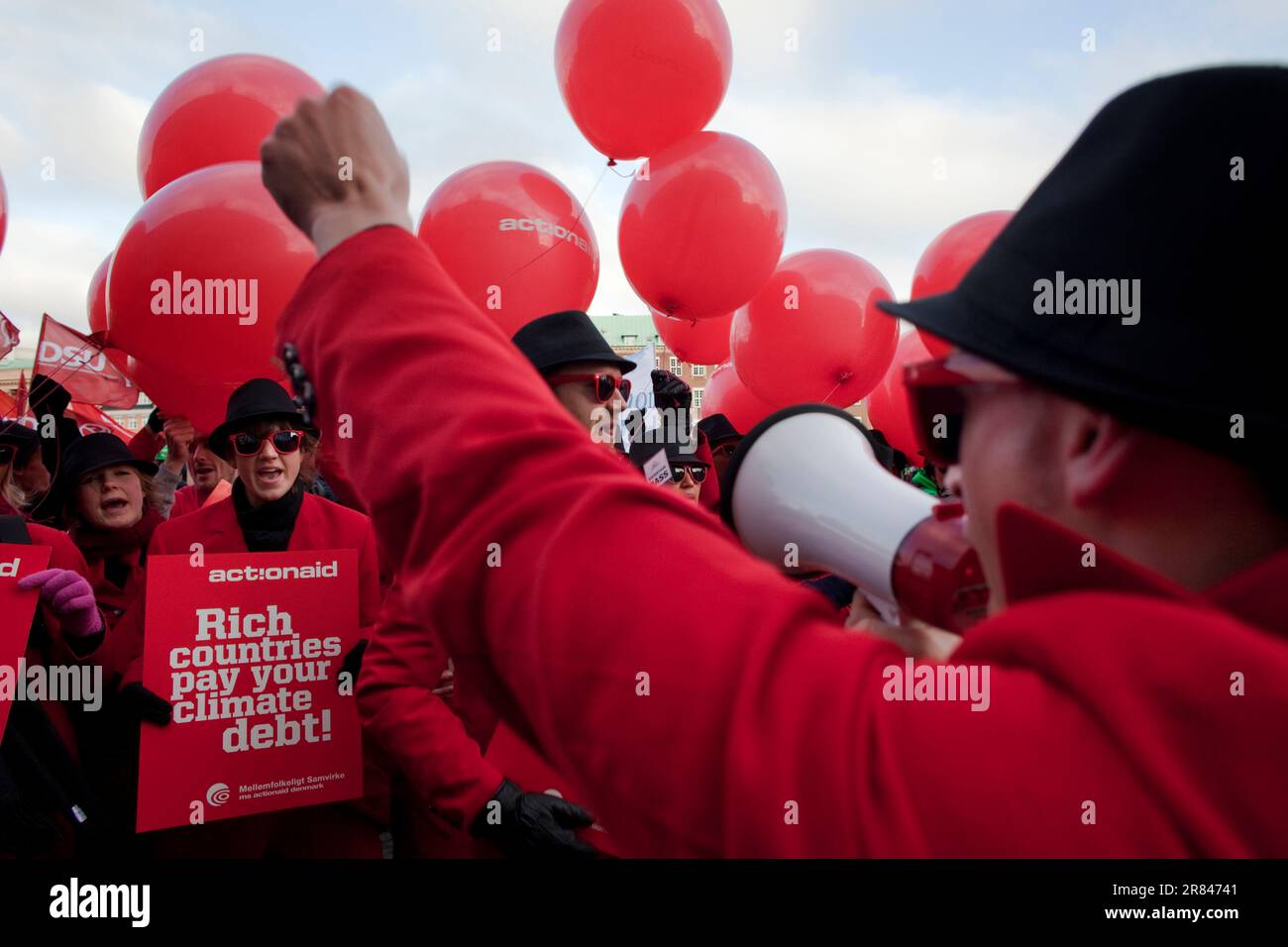 Manifestation aux négociations sur le climat à Copenhague, 2009. Banque D'Images