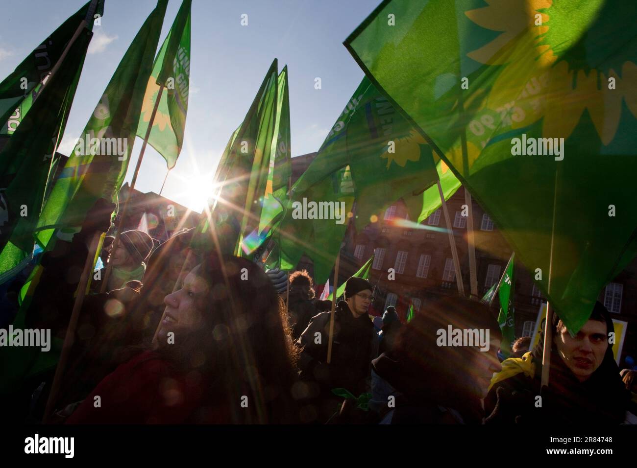 Manifestation aux négociations sur le climat à Copenhague, 2009. Banque D'Images