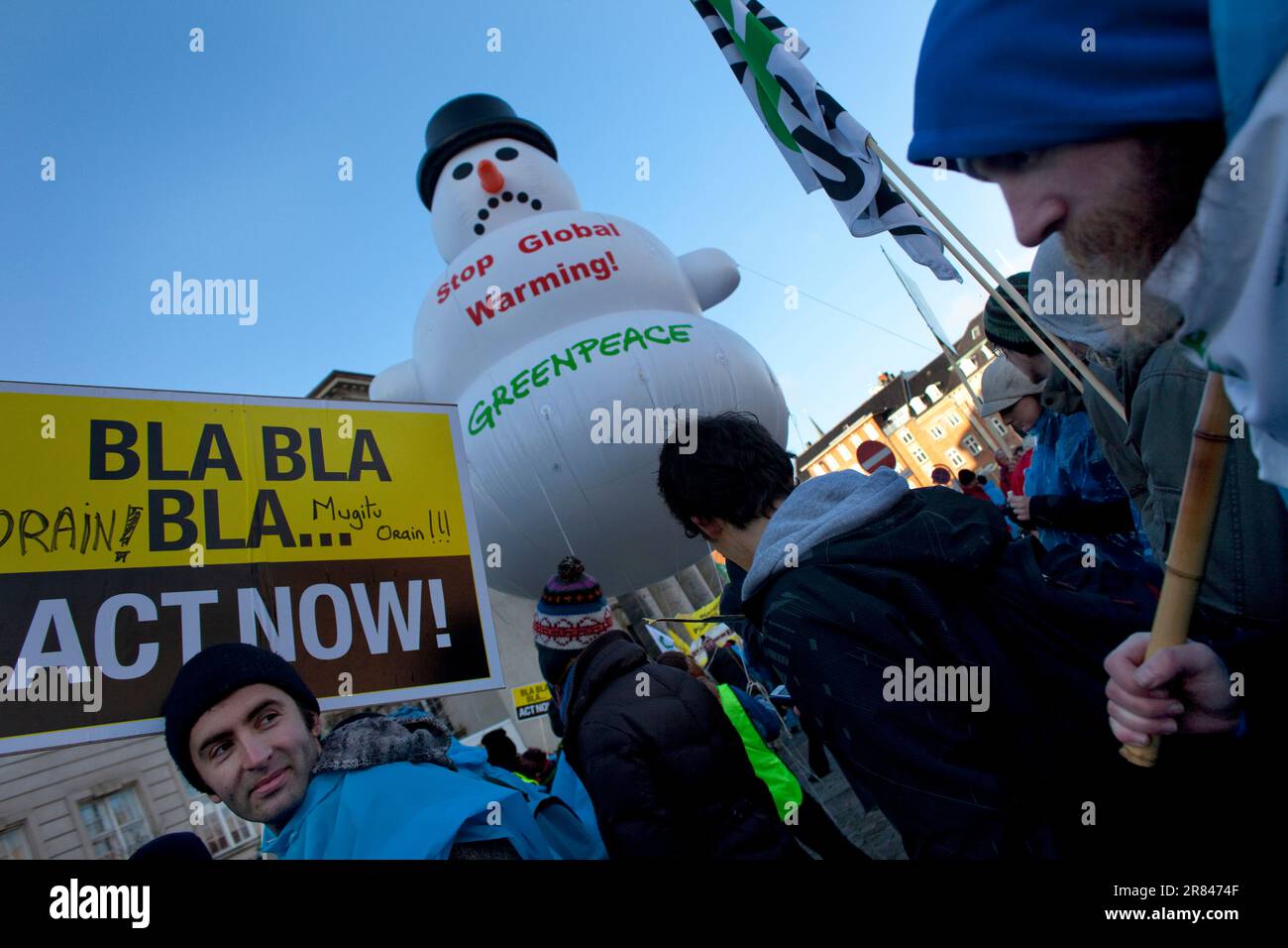 Manifestation aux négociations sur le climat à Copenhague, 2009. Banque D'Images