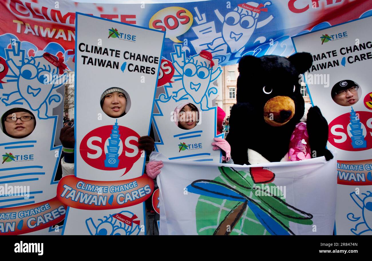 Manifestation aux négociations sur le climat à Copenhague, 2009. Banque D'Images