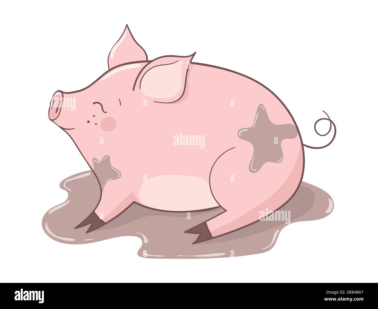 Mignon cochon de bande dessinée dans la flaque de boue. Illustration vectorielle. Illustration de Vecteur