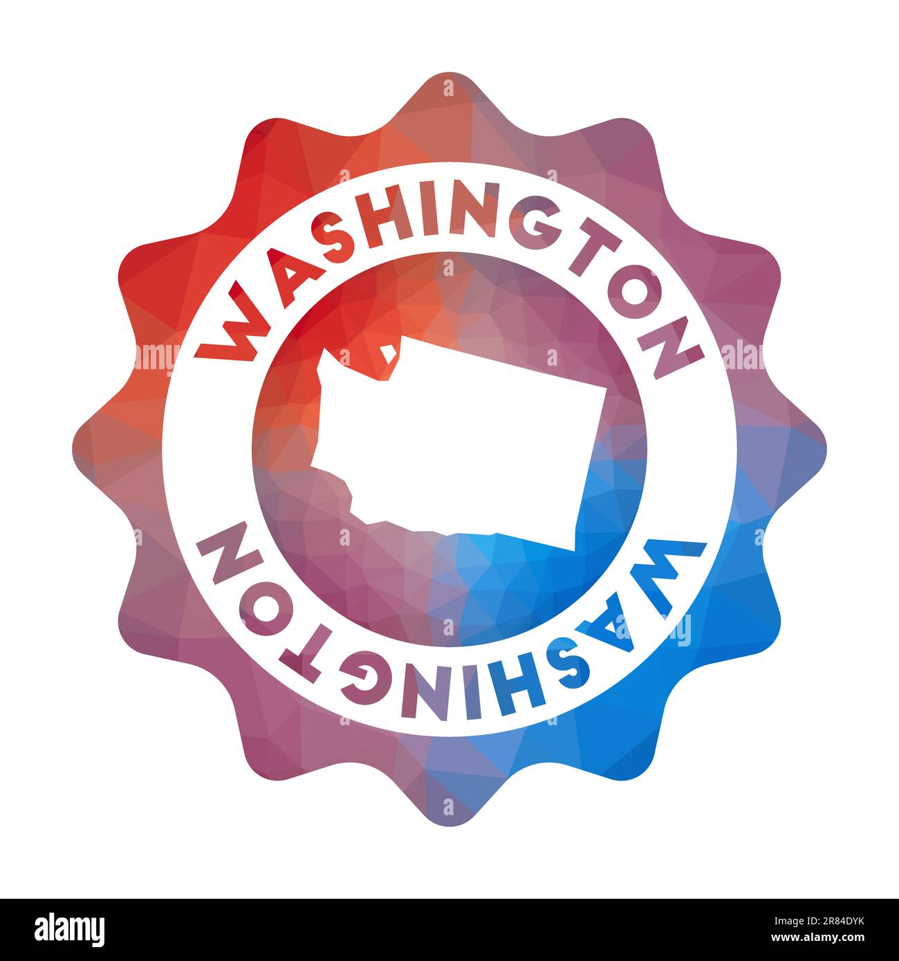 Logo Washington Low Poly. Logo de voyage en dégradé coloré de l'état américain dans un style géométrique. Panneau rond polypolygone multicolore Washington avec carte pour Illustration de Vecteur