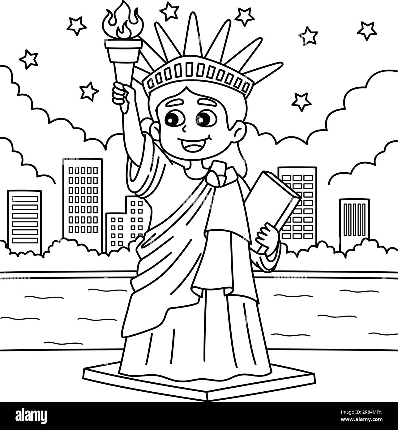 4th de juillet Statue de la liberté coloriage page Illustration de Vecteur