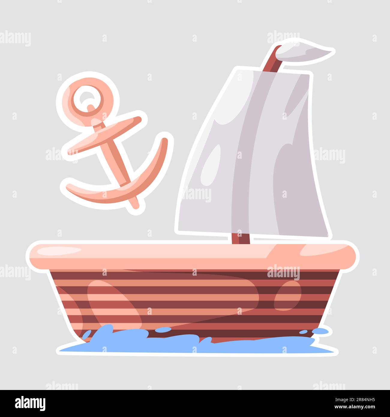 bateau en bois eau mer voile bateau avec ancre transport océan nautique maritime autocollant d'illustration Illustration de Vecteur