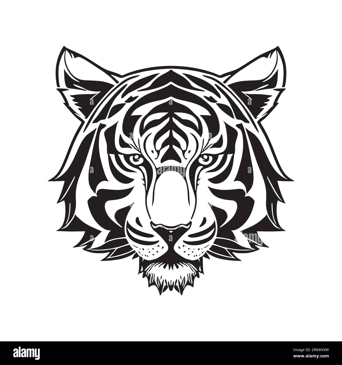 Icône de vecteur noir et blanc de tête de tigre. Modèle pour logo, emblème ou badge Illustration de Vecteur