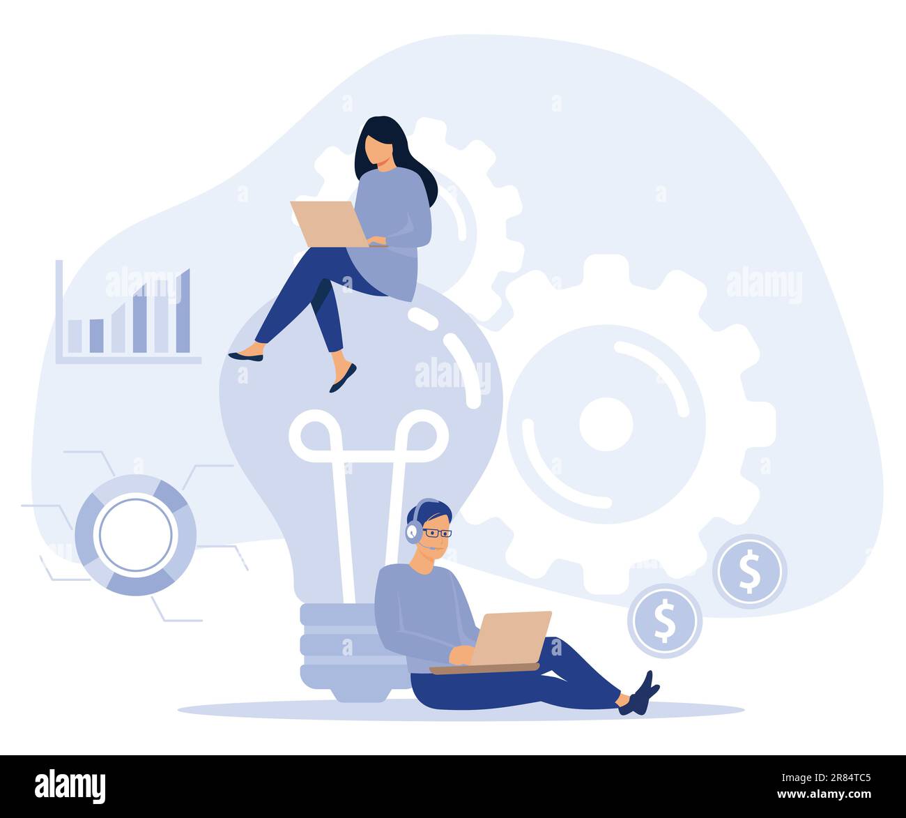 Prospectus informatifs promotion du service, processus social et de gestion visant à répondre aux besoins et aux exigences client, illustration moderne à vecteur plat Illustration de Vecteur