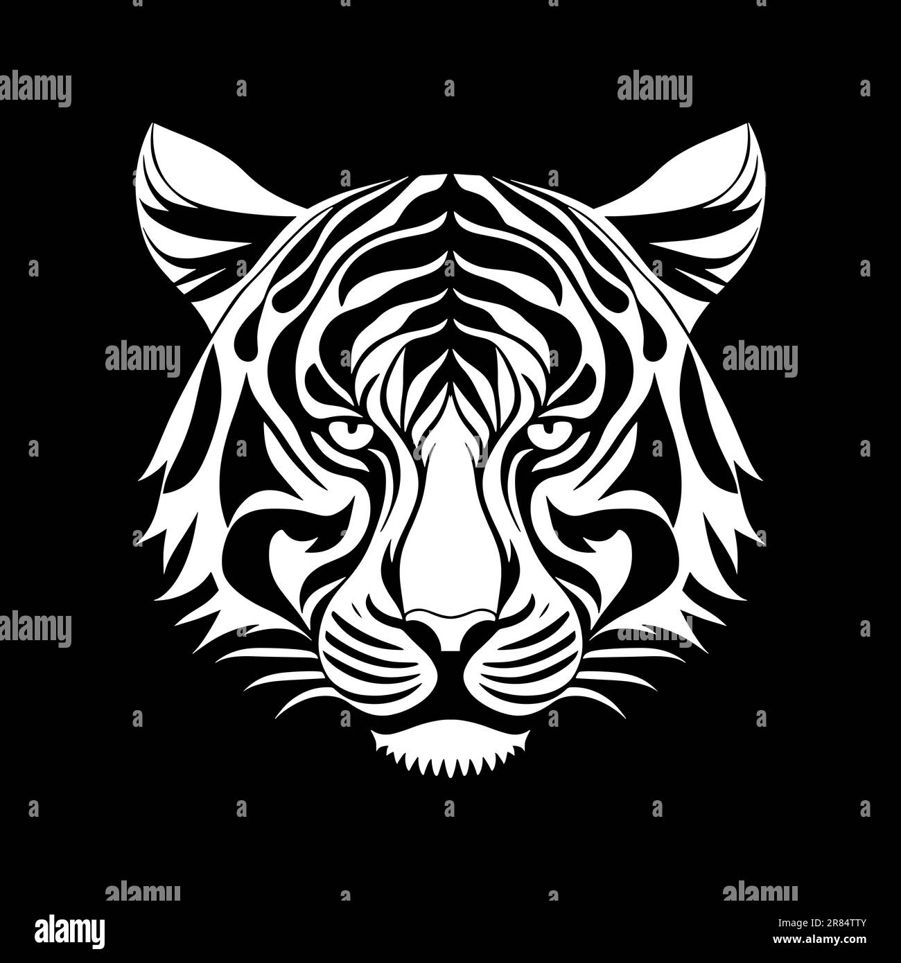 Icône de vecteur noir et blanc de tête de tigre. Modèle pour logo, emblème ou badge Illustration de Vecteur
